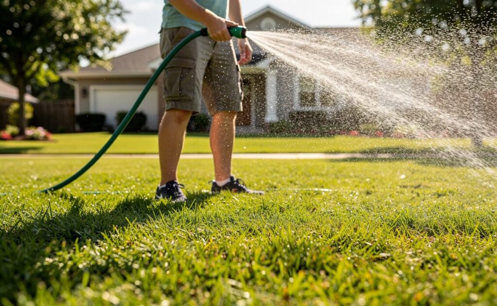 Watering a Lawn with a hose